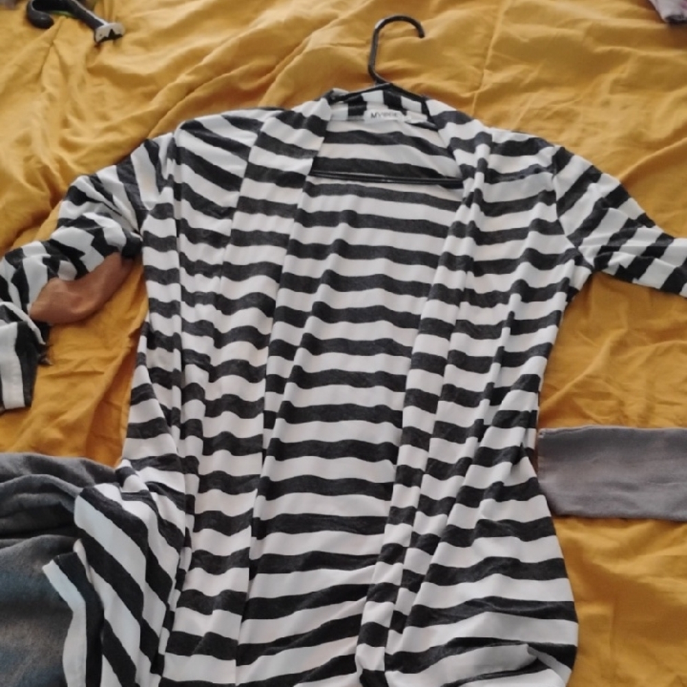 Vince Black and White Striped Cardigan Sweater